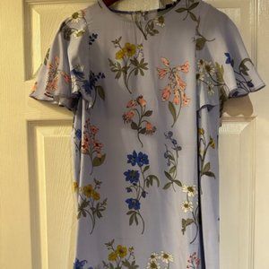 J Crew Light Blue Botanical Floral Print Dress